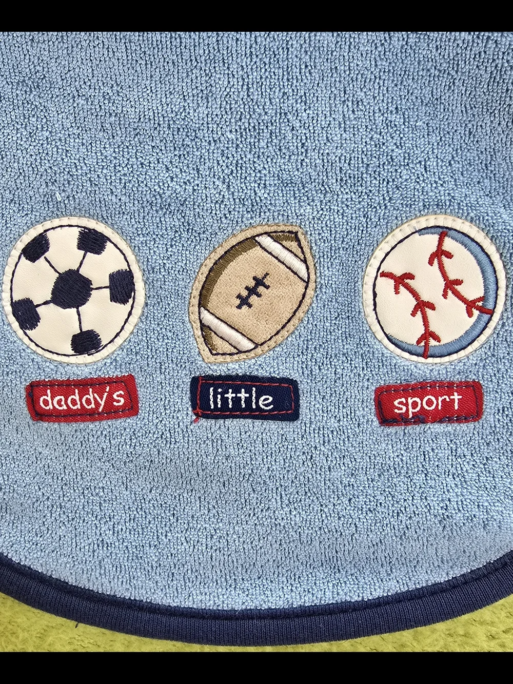 NWT  Baby BOYS  Daddys Little Sport BIB SOCCER FOOTBALL + BASEBALL - TERRY (Q8)